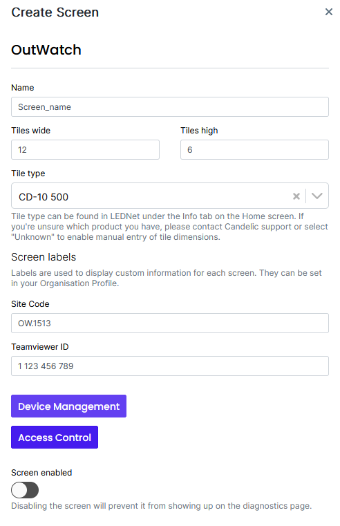 Create Screen Details